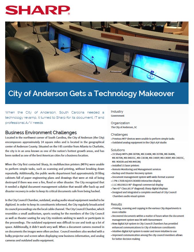 Sharp, City Of Anderson, Case Study, B&C Business Products