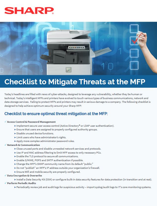 Mfp Security Checklist, Sharp, B&C Business Products